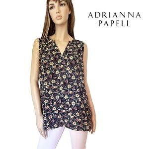 Adrianna Papell Blouse Top Shirt Tank Floral Print V-Neck Versatile
